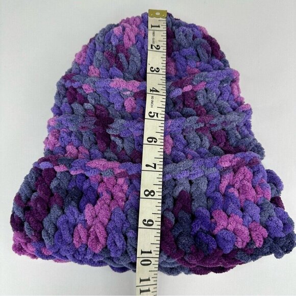 Handmade New Purple‎ and Pink Chenille Slouchy Knit Winter Beanie Med/Large - Picture 11 of 12